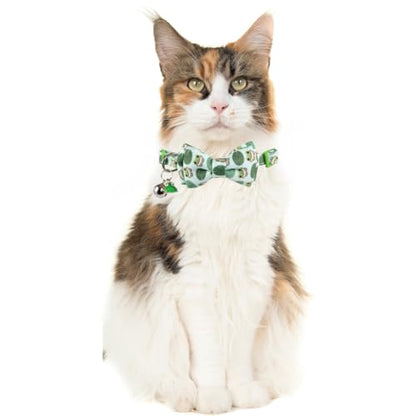 Cat Collar Breakaway with Cute Bow Tie Bandana and Bell Accessories Frog for Kitty Adjustable Safety - color: frog