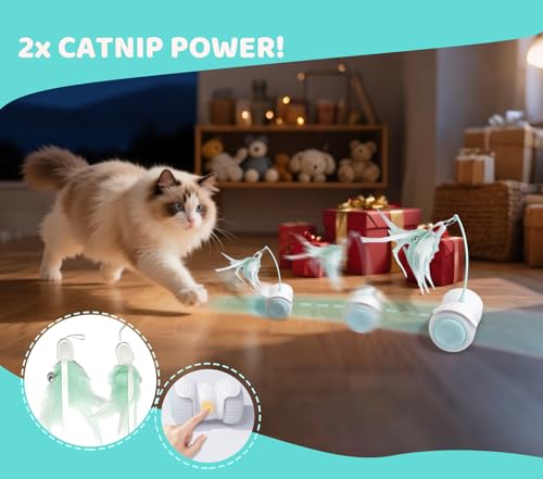 Remote Control Cat Toy with Auto Mode - Interactive Cat Toy Feather for Indoor, Moving Cats Catnip Toys & LED to Keep Bored Cats Active & Entertained