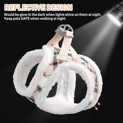 Small Dog Harness Collar and Leash Set, Step in No Chock No Pull Soft Mesh Adjustable Dog Vest Harnesses Plaid Reflective for Dogs Puppy Cats Kitten Rabbit (Warm Beige, XXS) - color: Warm Beige, size: XXS