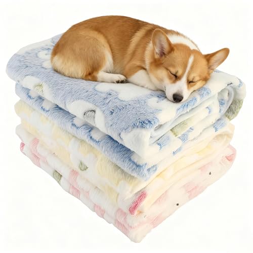 Three Piece Pet Blanket Set for Dogs Cats Soft Comfy Puppy and Kittens Bed Blanket Fluffy Fleece Pets Throw with Cute Patterns (Large 41x30 inch, Cute Animals) - color: Cute Animals, size: Large-41x30 inch