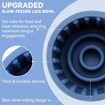Dog Slow Feeder Lick Bowl, Anxiety Relief Dog Licking Mat Treat Dispenser, Non-Slip Anti-Choking Slow Eating Lick Bowl for Small Medium and Large Breed Dogs, BPA Free Silicone - color: Dark Blue, size: S