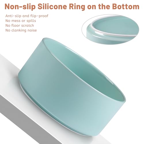 Dog Bowls, Non Slip Heavy Ceramic Dog Food and Water Bowl with Silicone Base, Pet Feeding Bowl for Puppies, Small and Medium Dogs (Glossy Light Green, 6 Inches) - color: Glossy Light Green, size: 6 Inches