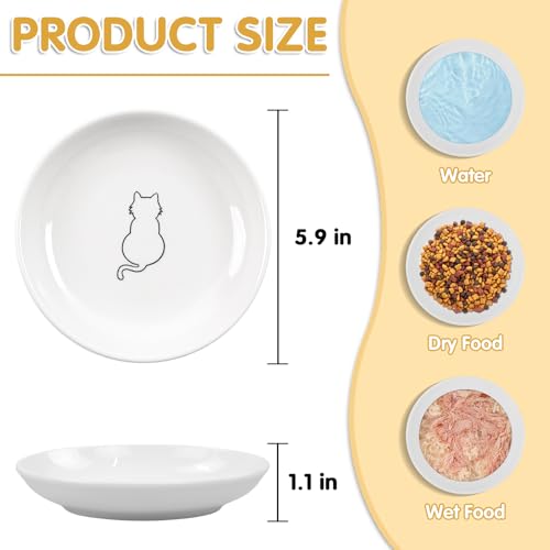 6 Pack Cat Food Bowl, Ceramic Cat Bowls, Anti Whisker Fatigue Cats Bowl Set,5.5 Inches Shallow Wide Kitten Plates for Food and Water (White-B) - color: White-B