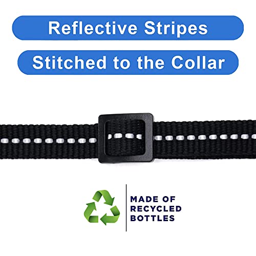 Pawtitas Recycled Black Reflective Cat Collar – Eco-Friendly Breakaway Safety Buckle, Adjustable Kitten & Adult Collar with Removable Bell and High-Visibility Strap - color: Recycled Black