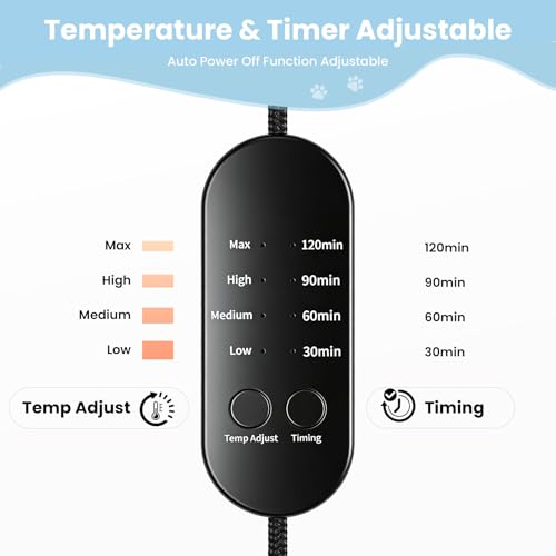 ADD.HERES Heated Cat Bed, Waterproof Adjustable Temperature Dog Cat Heating Pad with Timer, Indoor Pet Heating Pad for Cats Dogs Electric Pads for Dogs Cats, Pet Heated Pad