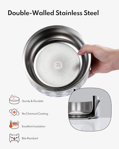 Dog Bowl, HomeRunPet Dog Food Water Bowl with Non-Slip Rubber Base, Metal Insulated Stainless Steel Dog Bowls, Double Wall Dog Bowl for Small Medium Large Dogs, Durable, Dishwasher Safe, 32oz - color: Paw Print