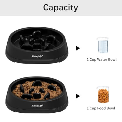MateeyLife Small Slow Feeder Cat Bowls, Anti-Choking Puzzle Cat Food Bowls, Non Slip Interactive Dog Feeding Slow Down Eating, Bloat Stop Maze Dishes Dog Feeder for Small Breeds 1 Cup Black - color: H-Black, size: Small