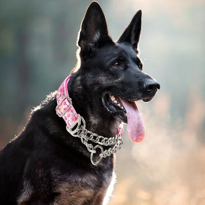 Reflective Martingale Dog Collar with Soft Padded,Adjustable Heavy Duty Choke Steel Chain Big Dog Training, Walking, Hunting Collar for All Breeds (Pink Flowers XL) - color: 2, size: XL(Neck21"-27")