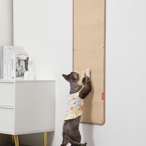 66.93x13.38x0.32 inch Thickened Cat Wall Scratcher Carpet, Cat Climbing Wall, Durable Cat Wall Furniture, Tall Cat Scratching Post, Wall Scratchers for Indoor Cats, Couch Sofa Protector (Brown) - color: Brown, size: 66.93x13x0.32inch