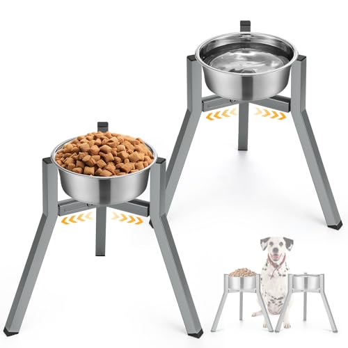 Blulu 2 Pack Adjustable Raised Dog Bowl Stand for Water and Food, Large Anti-Slip Metal Dog Food Holder Wide 7-10.6" Heights 13", Bowl Not Included(Gray) - color: Gray