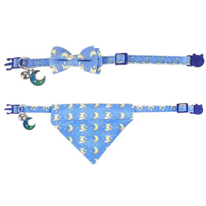 Lamphyface Cat Collar Breakaway with Cute Bow Tie Bandana and Bell Moon Accessories for Kitty Adjustable Safety - color: moon