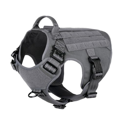 ICEFANG Tactical Dog Harness, Large Size,2X Metal Buckle,Working Dog MOLLE Vest with Handle,No Pulling Front Leash Clip,Hook and Loop Panel (Grey,L (Pack of 1)) - color: Grey, size: Large (Pack of 1)