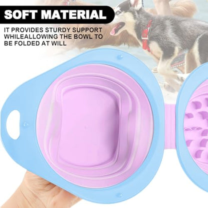 Purple Collapsible Dog Bowls with Carabiner 2-in-1 Foldable Slow Food Bowl(130g)&Water Bowl(320ml) for Dogs and Cats Travel - color: Purple