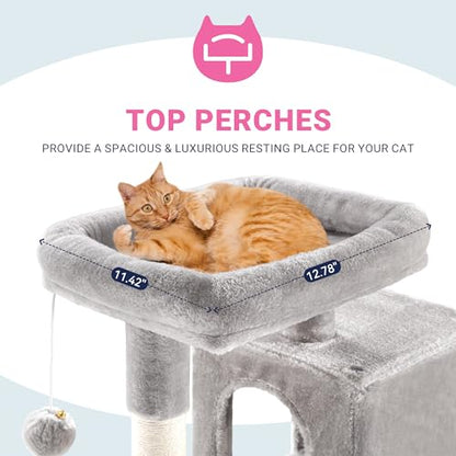 Allewie 29 Inches Cat Tree Tower/Plush Perches Platform/Condo/House/Sisal Scratching Posts/Multi-Level Activity Center Furniture for Kittens/Grey - color: Grey