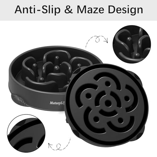 MateeyLife Large Slow Feeder Dog Bowls, Anti-Choking Puzzle Dog Food Bowls, Anti-Slip Interactive Feeding Slow Down Eating, Bloat Stop Maze Dishes for Large Breeds 4 Cups Black - color: H-Black, size: Large