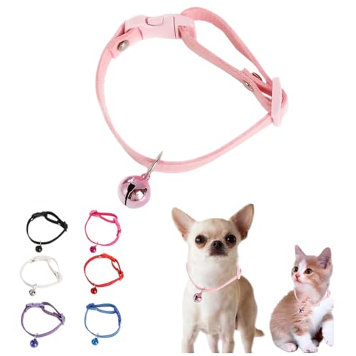 Pink Puppy Collar with Bell, XXS Dog Collar Girls, Cat Collars with Bells for XXS Xs Small Tiny Female Dogs Pet Kitten Animal - color: 05 Pink