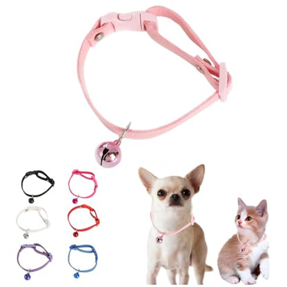 Pink Puppy Collar with Bell, XXS Dog Collar Girls, Cat Collars with Bells for XXS Xs Small Tiny Female Dogs Pet Kitten Animal - color: 05 Pink
