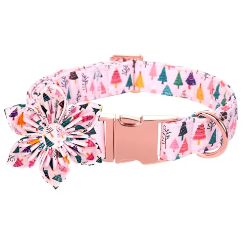 Christmas Dog Collar, Pink Christmas Tree Soft Comfortable Collars with Flower Adjustable Pet Collar with Premium Metal Buckle Puppy Necklace for X-Small Girl Dogs - color: B: Christmas Tree, size: X-Small (Pack of 1)