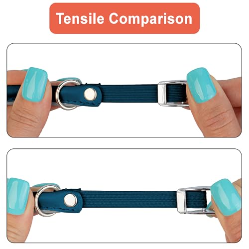 OOPSDOGGY Rolled Leather Cat Collar with Bell, Reflective Kitten Collars with Buckle Include Safety Elastic Strap - Adjustable Small Pet Collars for Boy Girl Cats (Blue) - color: Blue