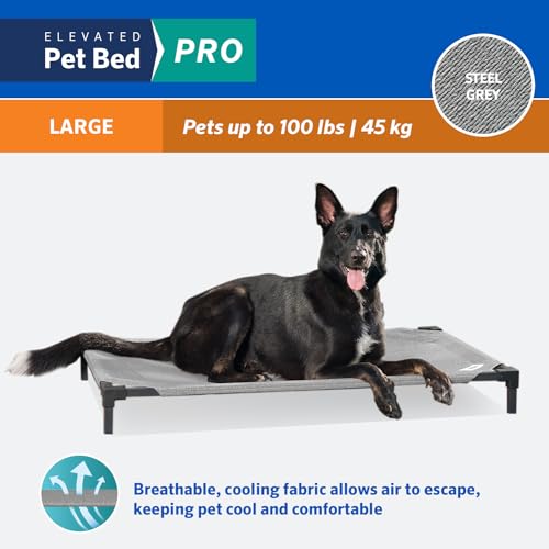 Coolaroo Pro Elevated Dog Bed - Low-Profile Access, Moisture-Resistant Cover, Breathable Fabric & Tool-Free Setup, Steel Gray, Large - color: Steel Grey, size: Large