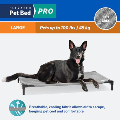 Coolaroo Pro Elevated Dog Bed - Low-Profile Access, Moisture-Resistant Cover, Breathable Fabric & Tool-Free Setup, Steel Gray, Large - color: Steel Grey, size: Large