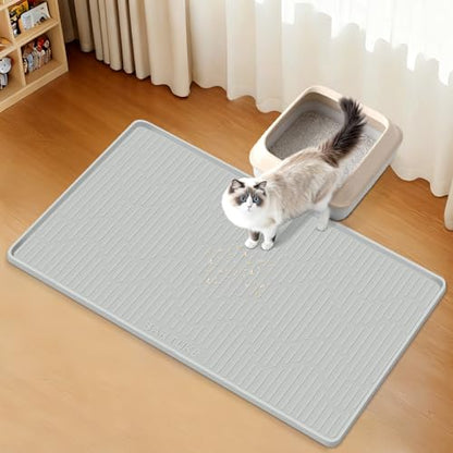 Silicone Cat Litter Mat, 55" x 38" Extra Large Cat Litter Box Mat Litter Trapping Mat for Scatter Control, Waterproof, Soft on Kitty Paws, Clean Floor (Grey) - size: 1 count (Pack of 1)