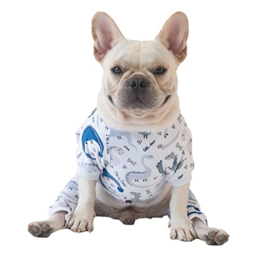CuteBone Soft Puppy Pajamas Cute Dog Pjs Jumpsuit Pet Clothes Apparel P160S - color: Little Dinos, size: Small