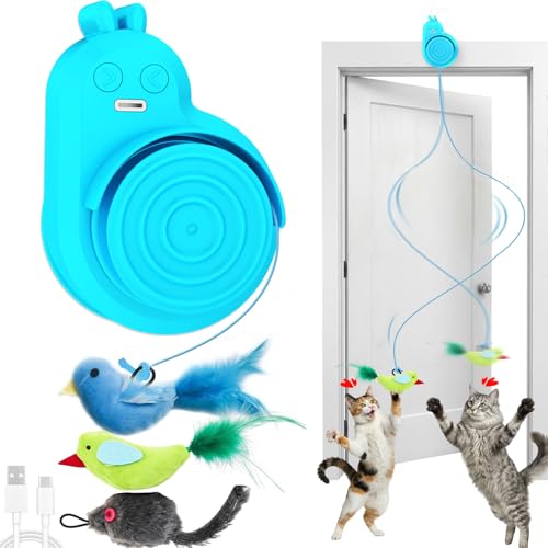 Interactive Cat Toys for Indoor Cats: Automatic Electric Flying Bird Feather & Mouse Wand, Rechargeable Electric Hanging Play Chase Exercise Moving Enrichment Toy for Bored Kittens and Adult Cats - color: Blue