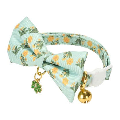 2 Pack Cat Collars, Removable Bowtie, Floral Pattern, Safety Breakaway Clasp, Adjustable for Cats.(Adult Cat,Mint Green and Lt Pink with Floral) - color: Mint Green+ Lt Pink