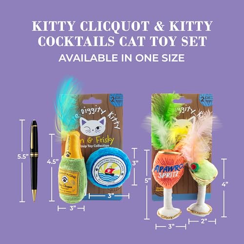 Haute Diggity Kitty Clicquot Champagne & Caviar + Kitty Cocktails Apawrol Spritz & Cattini Set, Plush Cat Toys Catnip Filled with Interactive Crackle Sound, Safe, Durable Toys for Cat & Kitten, 4 Pcs - style: Kitty Clicquot & Caviar + Apawrol Spritz & Cat