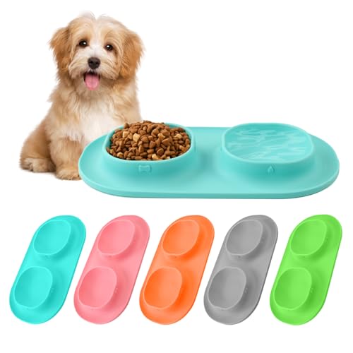 Small Size Puppy Dog Bowls: Food and Water Bowls Set for Small Dogs, No-Spill Non-Skid Dog Dish, Blue - color: Blue