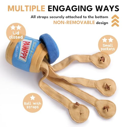 CHEWFFON Interactive Dog Enrichment Toy, Cute Crinkle&Snuffle Puppy Toys, Hide & Seek Puzzles, Peanut Butter Jar Toys for Brain Stimulation, for All Dog Sizes - style: Peanut Butter