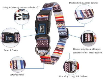 Roses&Poetry Dog Collar with Colourful Stripe Patterns, Adjustable Durable Puppy Collars for Small Medium Large Dogs (Stripe-XS) - color: Blue-stripe, size: XS