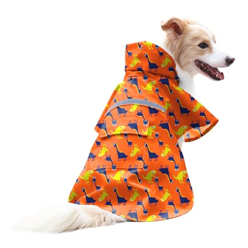 NACOCO Large Dog Raincoat Adjustable - Pet Dinosaurs Water Proof Clothes Lightweight Rain Jacket Poncho Hoodies with Strip Reflective Blue (M, Orange Dinosaur) - color: Orange Dinosaur, size: Medium (Pack of 1)