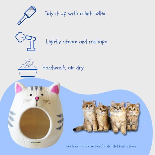 Premium Merino Wool Cat Cave Bed. Foldable, Eco-Friendly, Handmade Felt Kitten Bed and Covered Cat House (43x43cm). Hideaway Pod for Cats. Easy to Clean and Maintain. for Small to Large cat. - color: CatShape