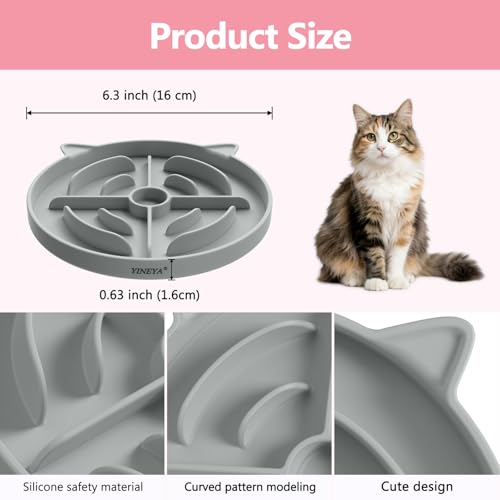 YINEYA 2 Pcs Silicone Slow Feeder Cat Bowl, Cat Slow Feeder for Food Training, Interactive Puzzle Bowls for Puppy, Kitten Dishes to Prevent Overeating, Treat Toys Suitable for Dry and Wet Food - color: Pink & Grey
