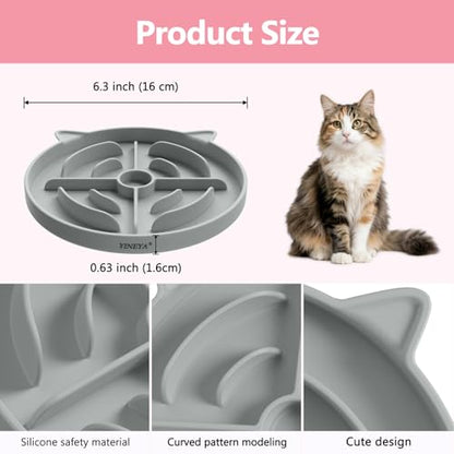 YINEYA 2 Pcs Silicone Slow Feeder Cat Bowl, Cat Slow Feeder for Food Training, Interactive Puzzle Bowls for Puppy, Kitten Dishes to Prevent Overeating, Treat Toys Suitable for Dry and Wet Food - color: Pink & Grey