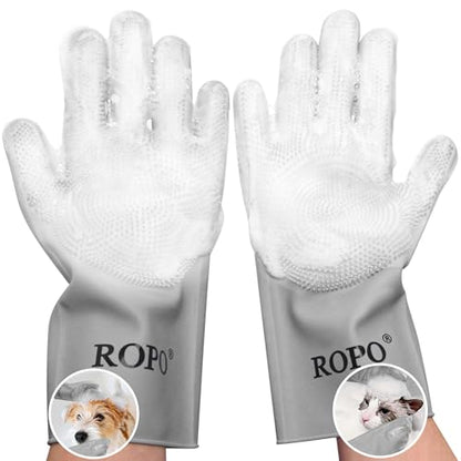 ROPO silicone gloves for pet grooming, multi-functional gloves for pet hair shedding, bathing, and massage (Grey) - color: Grey