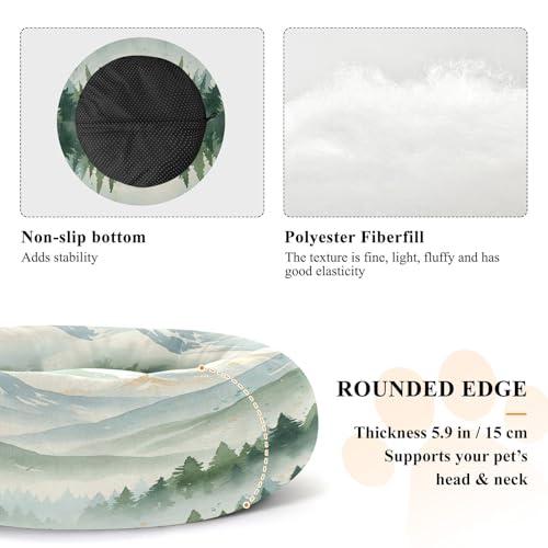 Round Cat Bed Dog Bed,13in Forest Washable Non-Slip Bottom Soft Pet Bed for Small Medium Dogs and Cats - size: 13in