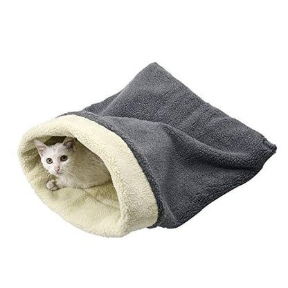 Cat Bed Cave Sleeping Bag, Pet Mat Self Warming Pad Sack for Cats and Small Dog - color: grey