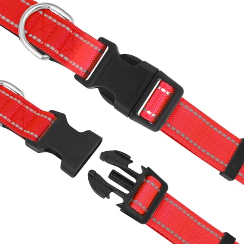 Dog Collars Adjustable for Puppy and Small Dogs,Heavy Duty Waterproof Dog Collar with Quick Release Buckle,Girl Boy Female Male Reflective Nylon Dog Collar with Soft Neoprene Padded,XS,Red - color: Red, size: X-Small