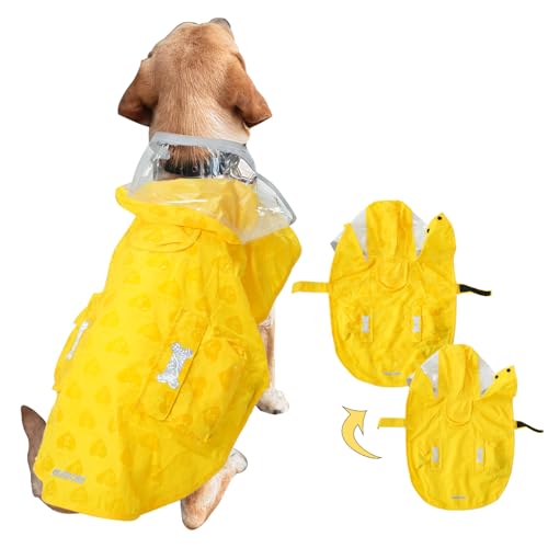 Waterproof Dog Raincoat, Adjustable Reflective Lightweight Pet Rain Clothes with Poncho Hood (Yellow(Water-Activated Color Change), X-Small) - color: Yellow(Water-Activated Color Change), size: X-Small(4-9lb)