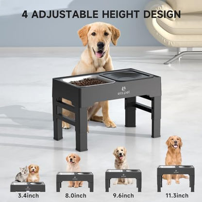 ELS PET Elevated Dog Bowls, Adjustable Raised Dog Bowls with No Spill Dog Water Bowl and Stainless Steel/Slow Feeder, for Small Medium Large Dogs,Cats & Pets (Stainless Steel)