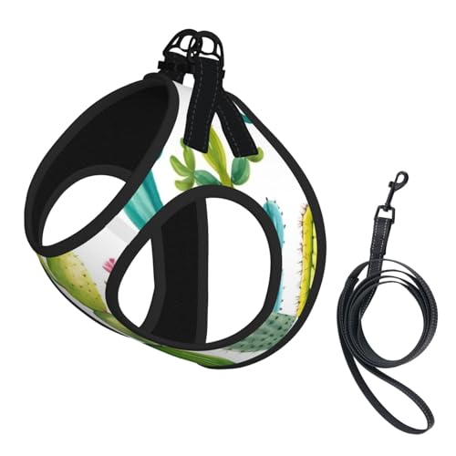 Cactus Printing Dog Summer Harness,Soft Light Puppy Vest,Breathable Pet Harness Reflective for Easy Walking - color: With Accessories, size: Medium