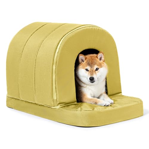 PELZIN Orthopedic Dog Bed House - Outdoor Waterproof Dog Tent with Washable Removable Cover - Durable Indoor Pet Cave Bed for Medium Breeds & Fits 30-Inch Crate - 29"x18", Moonstone - color: Moonstone, size: 29"L x 18"W x 19"Th