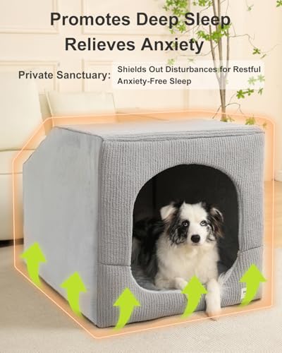 Indoor Dog House for Extra Large Medium Small Sized Dogs - Dog Tent with Washable Removable Cover, Pet Orthopedic Dog Cave Bed Egg-Crate Foam Cushion, Inside Dog House Large Space(XL) - size: X-Large (36"L x 26"W x 26"Th)