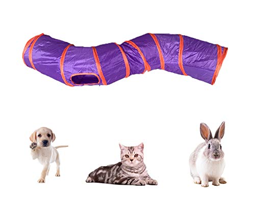 iCAGY Cat Tunnel for Indoor Cats Interactive, Rabbit Tunnel Toys, Pet Toys Play Tunnels for Cats Kittens Rabbits Puppies Crinkle Pop Up 47" Shape S - color: Purple