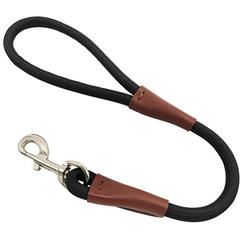 Short Dog Leash- 2FT Strong Nylon Black Traffic Leash- No Pull Rope Lead for Medium Large Dogs Training Walking (Black,1/2" x 24 inch) - size: 24 Inch (Pack of 1)