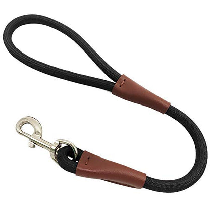 Short Dog Leash- 2FT Strong Nylon Black Traffic Leash- No Pull Rope Lead for Medium Large Dogs Training Walking (Black,1/2" x 24 inch) - size: 24 Inch (Pack of 1)