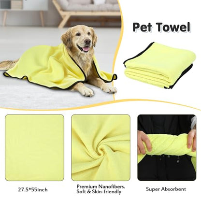 Dog Bath Grooming Kit(6Pcs) - Dog Brush for Shedding, Shampoo Brush, Double-sided Washing Glove, Toothbrush, Towel for Drying Dogs Large, and Wash Bag, Dog Washing Kit （Blue）